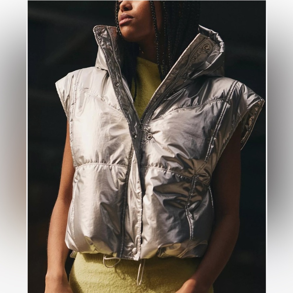 Anthropologie Silver Puffer Vest